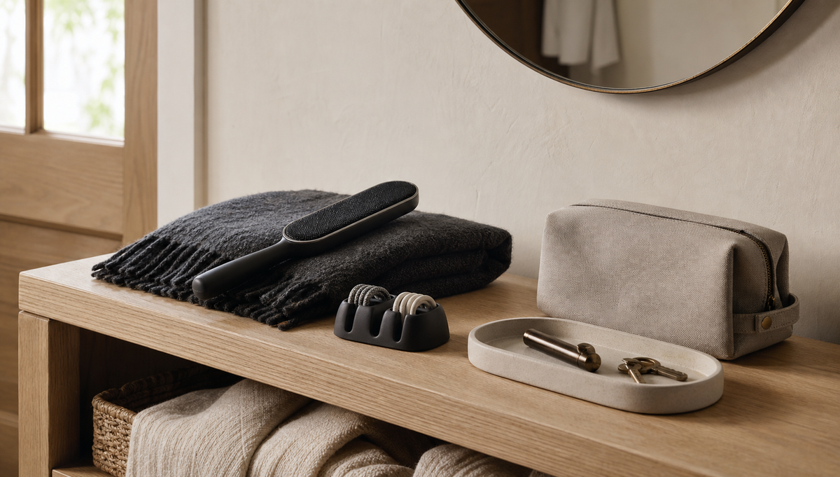 Refined Oak & Vessel everyday home essentials arranged on oak