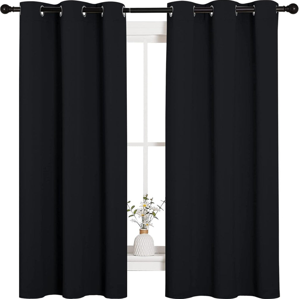Solid black 42 × 63 inch grommet curtain pair