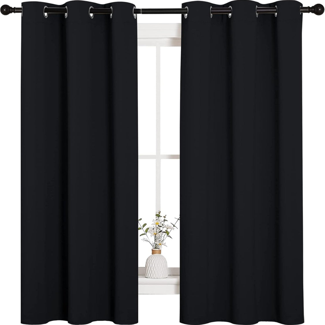 Solid black 42 × 63 inch grommet curtain pair