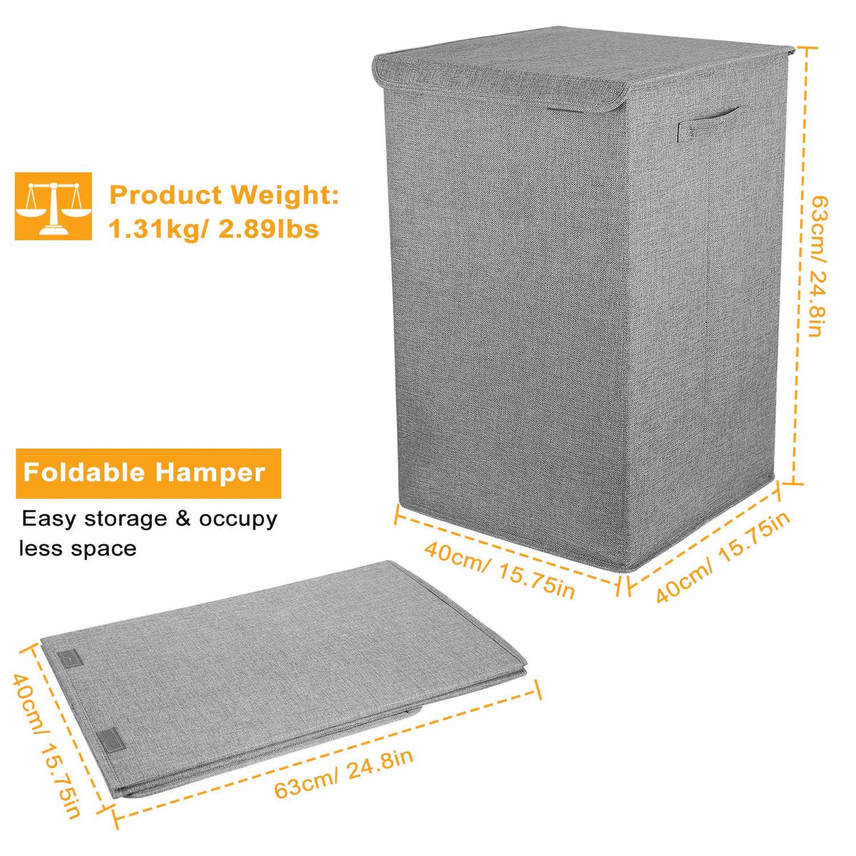 Gray foldable hamper dimensions