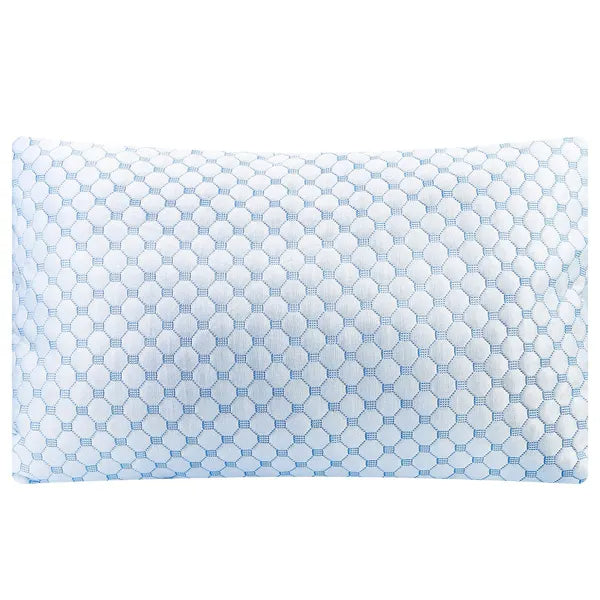 King-size pillow with white and pale-blue honeycomb cover