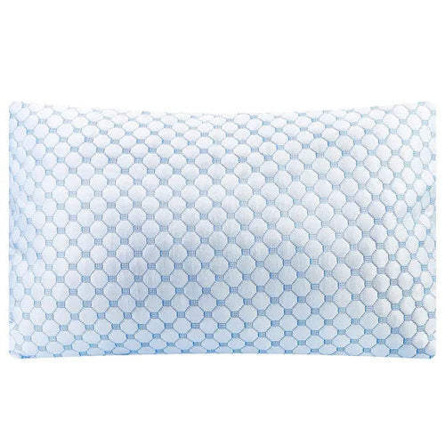 King-size pillow with white and pale-blue honeycomb cover