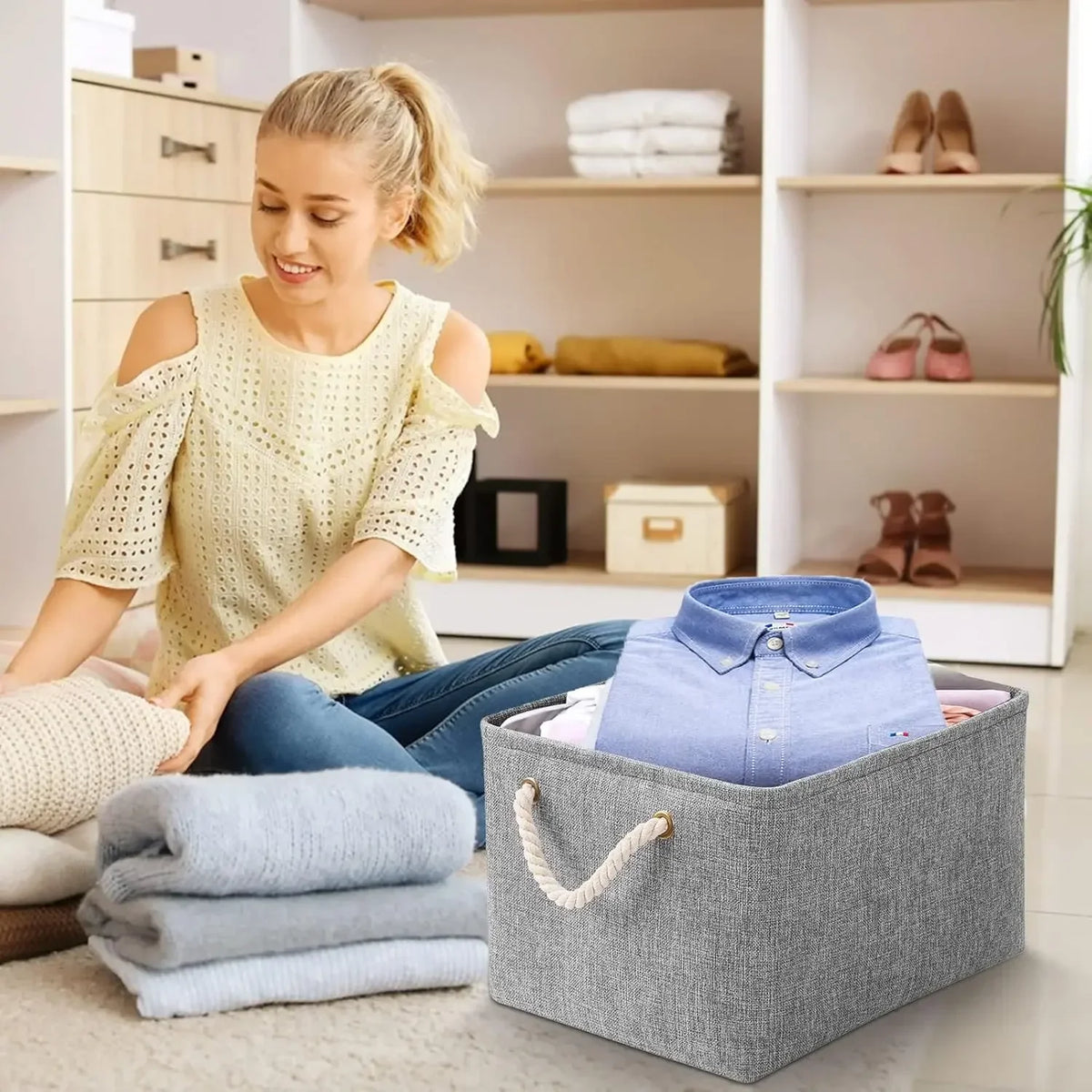 Linen-Look Foldable Storage Basket