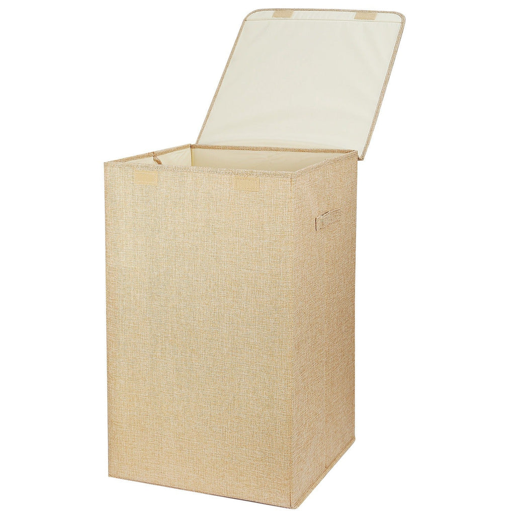 Brown linen-look hamper with lid open