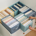 Foldable clothing organizer neatly storing denim and pants